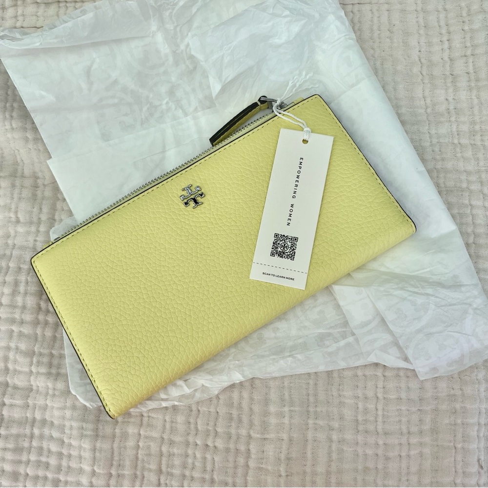 Tory Burch | NWT Blake ColorBlock Slim Envelope Wallet Yellow Pinefrost Silver - Picture 8 of 9